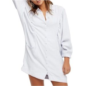 Free People Dresses - Free People Shirt Dress Ruched Purple White XS Free People Dresses - Free People Shirt Dress Ruched Purple White XS